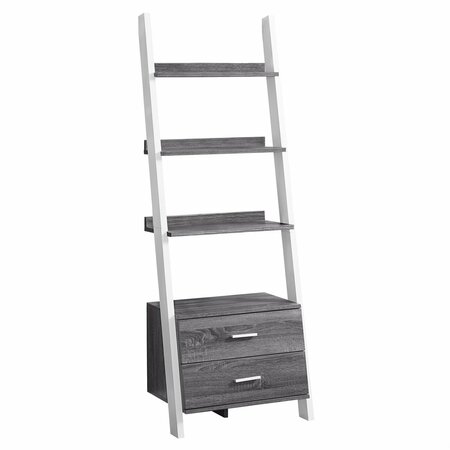 HOMEROOTS 69 in. Grey & White Particle Board Ladder Bookcase with Two Storage Drawers 332944